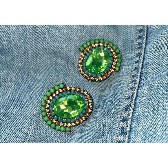 Art Deco Vintage Czech Crystal Oversized Earrings - Picture 3 of 10